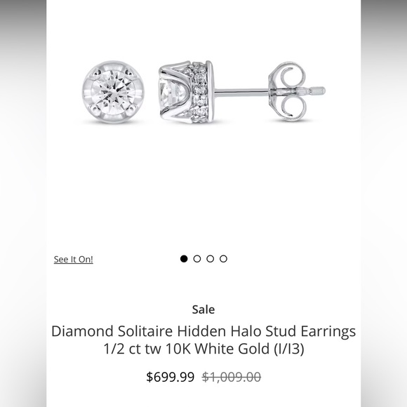 Kay Jewelry Diamond Solitaire Halo Stud Earrings. 10k White Gold - Picture 4 of 5